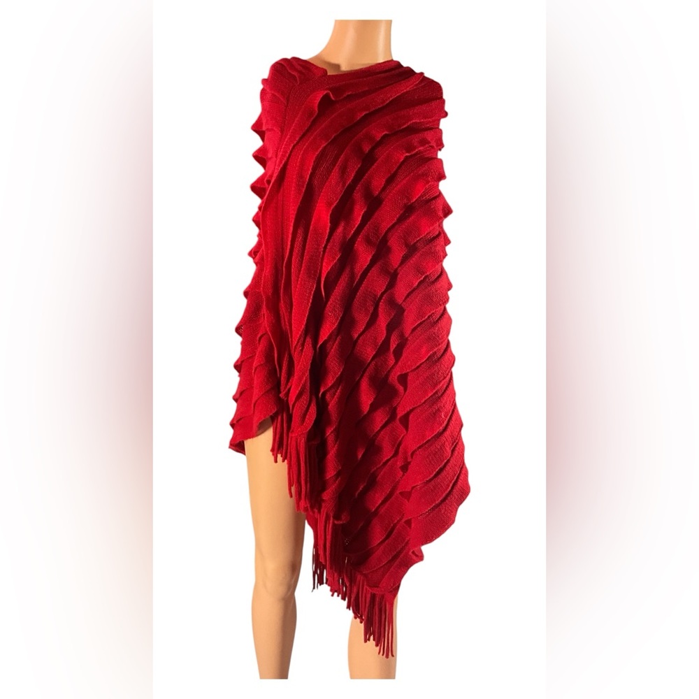 Elegant Red Knit Poncho
